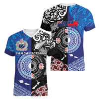 Samoa and Aotearoa Together Women V-Neck T-Shirt Tatau Art Tattoos-Taniko and Maori with Fern LT03 - Polynesian Pride