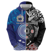 Samoa and Aotearoa Together Zip Hoodie Tatau Art Tattoos-Taniko and Maori with Fern LT03 - Polynesian Pride
