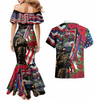 Hawaii and United States Memorial Day Couples Matching Mermaid Dress and Hawaiian Shirt Honor and Remember The Fallen LT03 - Polynesian Pride