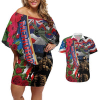 Hawaii and United States Memorial Day Couples Matching Off Shoulder Short Dress and Hawaiian Shirt Honor and Remember The Fallen LT03 Blue - Polynesian Pride