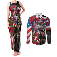 Hawaii and United States Memorial Day Couples Matching Tank Maxi Dress and Long Sleeve Button Shirt Honor and Remember The Fallen LT03 Blue - Polynesian Pride