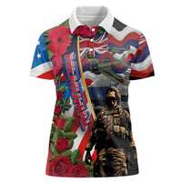 Hawaii and United States Memorial Day Women Polo Shirt Honor and Remember The Fallen LT03 Female Blue - Polynesian Pride