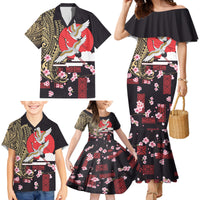 Japanese Culture and Hawaiian Tribal Family Matching Mermaid Dress and Hawaiian Shirt Sakura Blossom Tapa Pattern LT03 - Polynesian Pride