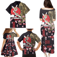 Japanese Culture and Hawaiian Tribal Family Matching Puletasi and Hawaiian Shirt Sakura Blossom Tapa Pattern LT03 - Polynesian Pride