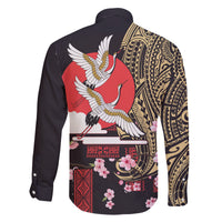 Japanese Culture and Hawaiian Tribal Family Matching Summer Maxi Dress and Hawaiian Shirt Sakura Blossom Tapa Pattern LT03 - Polynesian Pride