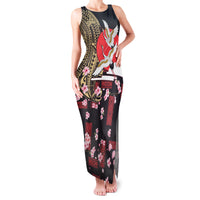 Japanese Culture and Hawaiian Tribal Family Matching Tank Maxi Dress and Hawaiian Shirt Sakura Blossom Tapa Pattern LT03 Mom's Dress Black - Polynesian Pride
