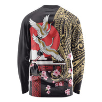 Japanese Culture and Hawaiian Tribal Long Sleeve Shirt Sakura Blossom Tapa Pattern LT03 - Polynesian Pride