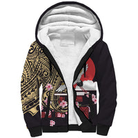 Japanese Culture and Hawaiian Tribal Sherpa Hoodie Sakura Blossom Tapa Pattern LT03 Unisex Black - Polynesian Pride