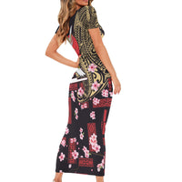 Japanese Culture and Hawaiian Tribal Short Sleeve Bodycon Dress Sakura Blossom Tapa Pattern LT03 - Polynesian Pride