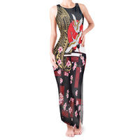 Japanese Culture and Hawaiian Tribal Tank Maxi Dress Sakura Blossom Tapa Pattern LT03 Women Black - Polynesian Pride