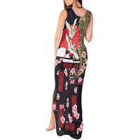 Japanese Culture and Hawaiian Tribal Tank Maxi Dress Sakura Blossom Tapa Pattern LT03 - Polynesian Pride