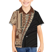 Samoa Siapo Motif Half Style Family Matching Long Sleeve Bodycon Dress and Hawaiian Shirt Brown Version LT03 Son's Shirt Brown - Polynesian Pride