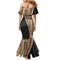 Samoa Siapo Motif Half Style Family Matching Mermaid Dress and Hawaiian Shirt Brown Version LT03 - Polynesian Pride