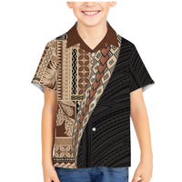 Samoa Siapo Motif Half Style Family Matching Mermaid Dress and Hawaiian Shirt Brown Version LT03 Son's Shirt Brown - Polynesian Pride