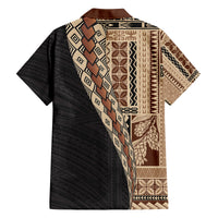 Samoa Siapo Motif Half Style Family Matching Off Shoulder Short Dress and Hawaiian Shirt Brown Version LT03 - Polynesian Pride