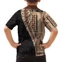 Samoa Siapo Motif Half Style Family Matching Tank Maxi Dress and Hawaiian Shirt Brown Version LT03 - Polynesian Pride