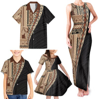 Samoa Siapo Motif Half Style Family Matching Tank Maxi Dress and Hawaiian Shirt Brown Version LT03 - Polynesian Pride