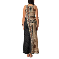 Samoa Siapo Motif Half Style Family Matching Tank Maxi Dress and Hawaiian Shirt Brown Version LT03 - Polynesian Pride