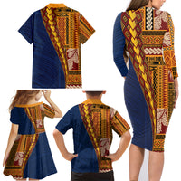 Samoa Siapo Motif Half Style Family Matching Long Sleeve Bodycon Dress and Hawaiian Shirt Colorful Version LT03 - Polynesian Pride