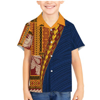 Samoa Siapo Motif Half Style Family Matching Mermaid Dress and Hawaiian Shirt Colorful Version LT03 Son's Shirt Yellow - Polynesian Pride