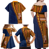 Samoa Siapo Motif Half Style Family Matching Off Shoulder Maxi Dress and Hawaiian Shirt Colorful Version LT03 - Polynesian Pride