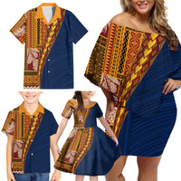 Samoa Siapo Motif Half Style Family Matching Off Shoulder Short Dress and Hawaiian Shirt Colorful Version LT03 - Polynesian Pride