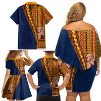 Samoa Siapo Motif Half Style Family Matching Off Shoulder Short Dress and Hawaiian Shirt Colorful Version LT03 - Polynesian Pride