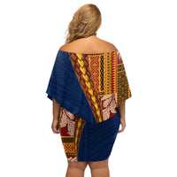 Samoa Siapo Motif Half Style Family Matching Off Shoulder Short Dress and Hawaiian Shirt Colorful Version LT03 - Polynesian Pride