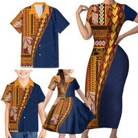 Samoa Siapo Motif Half Style Family Matching Short Sleeve Bodycon Dress and Hawaiian Shirt Colorful Version LT03 - Polynesian Pride