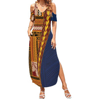 Samoa Siapo Motif Half Style Family Matching Summer Maxi Dress and Hawaiian Shirt Colorful Version LT03 Mom's Dress Yellow - Polynesian Pride