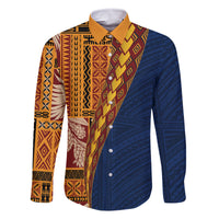 Samoa Siapo Motif Half Style Family Matching Tank Maxi Dress and Hawaiian Shirt Colorful Version LT03 Dad's Shirt - Long Sleeve Yellow - Polynesian Pride
