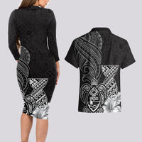Guam Latte Stone Chamorro Culture Couples Matching Long Sleeve Bodycon Dress and Hawaiian Shirt Tapa Pattern LT03 - Polynesian Pride