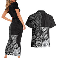 Guam Latte Stone Chamorro Culture Couples Matching Short Sleeve Bodycon Dress and Hawaiian Shirt Tapa Pattern LT03 - Polynesian Pride