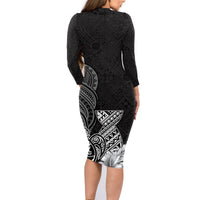 Guam Latte Stone Chamorro Culture Family Matching Long Sleeve Bodycon Dress and Hawaiian Shirt Tapa Pattern LT03 - Polynesian Pride