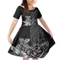 Guam Latte Stone Chamorro Culture Family Matching Mermaid Dress and Hawaiian Shirt Tapa Pattern LT03 Daughter's Dress Black - Polynesian Pride