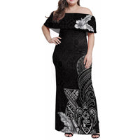 Guam Latte Stone Chamorro Culture Family Matching Off Shoulder Maxi Dress and Hawaiian Shirt Tapa Pattern LT03 Mom's Dress Black - Polynesian Pride