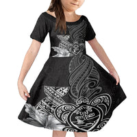 Guam Latte Stone Chamorro Culture Family Matching Puletasi and Hawaiian Shirt Tapa Pattern LT03 Daughter's Dress Black - Polynesian Pride