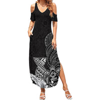 Guam Latte Stone Chamorro Culture Family Matching Summer Maxi Dress and Hawaiian Shirt Tapa Pattern LT03 Mom's Dress Black - Polynesian Pride