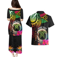 Personalised Vanuatu 44th Anniversary Couples Matching Puletasi and Hawaiian Shirt Boars Tusk and Melanesian Warrior Indipendens Dei LT03 - Polynesian Pride