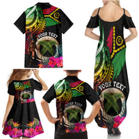 Personalised Vanuatu 44th Anniversary Family Matching Summer Maxi Dress and Hawaiian Shirt Boars Tusk and Melanesian Warrior Indipendens Dei LT03 - Polynesian Pride