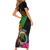 Personalised Vanuatu 44th Anniversary Short Sleeve Bodycon Dress Boars Tusk and Melanesian Warrior Indipendens Dei LT03 - Polynesian Pride