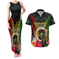 Vanuatu Independence Day Couples Matching Tank Maxi Dress and Hawaiian Shirt Boars Tusk and Melanesian Warrior Indipendens Dei LT03 Black - Polynesian Pride