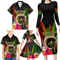 Vanuatu Independence Day Family Matching Long Sleeve Bodycon Dress and Hawaiian Shirt Boars Tusk and Melanesian Warrior Indipendens Dei LT03 - Polynesian Pride