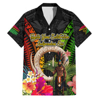 Vanuatu Independence Day Family Matching Mermaid Dress and Hawaiian Shirt Boars Tusk and Melanesian Warrior Indipendens Dei LT03 Dad's Shirt - Short Sleeve Black - Polynesian Pride