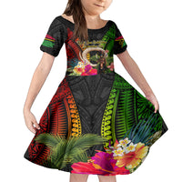 Vanuatu Independence Day Family Matching Summer Maxi Dress and Hawaiian Shirt Boars Tusk and Melanesian Warrior Indipendens Dei LT03 Daughter's Dress Black - Polynesian Pride