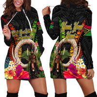 Vanuatu Independence Day Hoodie Dress Boars Tusk and Melanesian Warrior Indipendens Dei LT03 - Polynesian Pride