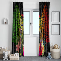 Vanuatu Independence Day Window Curtain Boars Tusk and Melanesian Warrior Indipendens Dei
