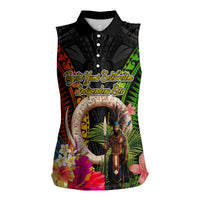 Vanuatu Independence Day Women Sleeveless Polo Shirt Boars Tusk and Melanesian Warrior Indipendens Dei LT03 Female Black - Polynesian Pride
