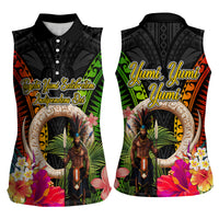 Vanuatu Independence Day Women Sleeveless Polo Shirt Boars Tusk and Melanesian Warrior Indipendens Dei LT03 - Polynesian Pride
