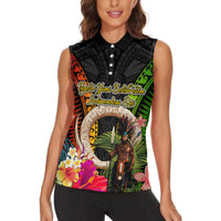 Vanuatu Independence Day Women Sleeveless Polo Shirt Boars Tusk and Melanesian Warrior Indipendens Dei LT03 - Polynesian Pride